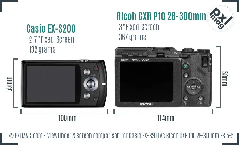 Casio EX-S200 vs Ricoh GXR P10 28-300mm F3.5-5.6 VC Screen and Viewfinder comparison