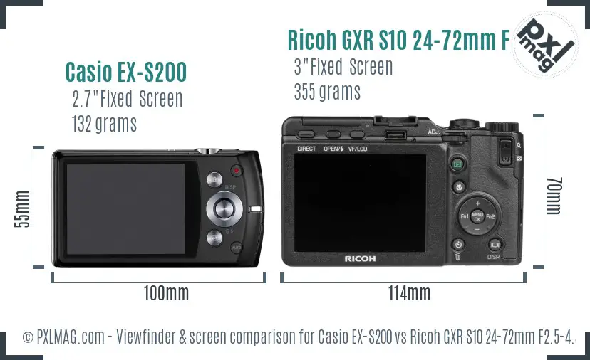 Casio EX-S200 vs Ricoh GXR S10 24-72mm F2.5-4.4 VC Screen and Viewfinder comparison