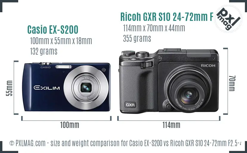 Casio EX-S200 vs Ricoh GXR S10 24-72mm F2.5-4.4 VC size comparison