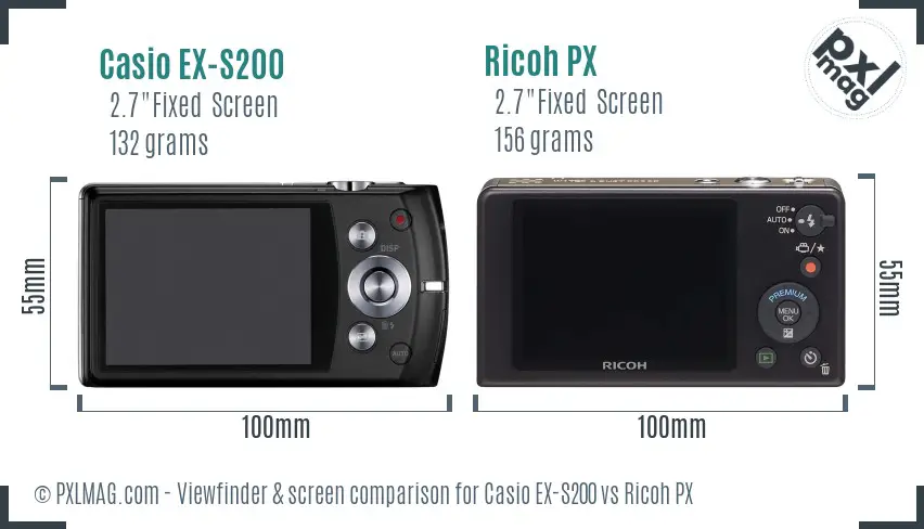 Casio EX-S200 vs Ricoh PX Screen and Viewfinder comparison