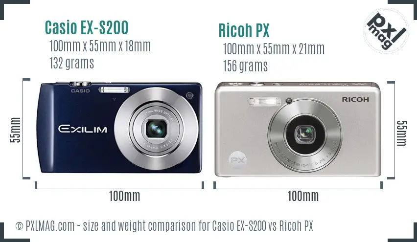 Casio EX-S200 vs Ricoh PX size comparison