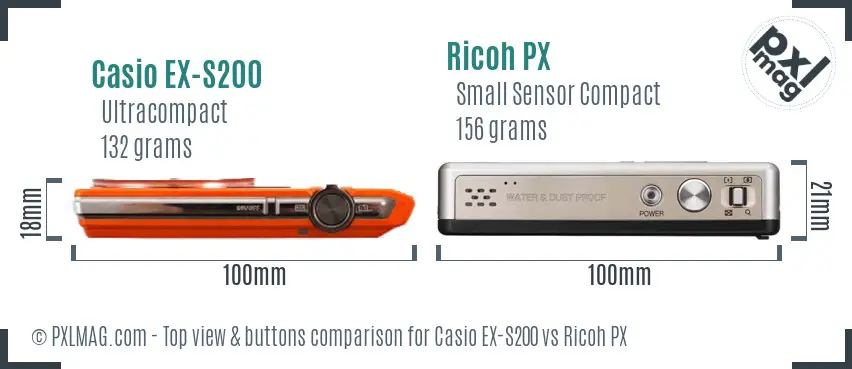 Casio EX-S200 vs Ricoh PX top view buttons comparison