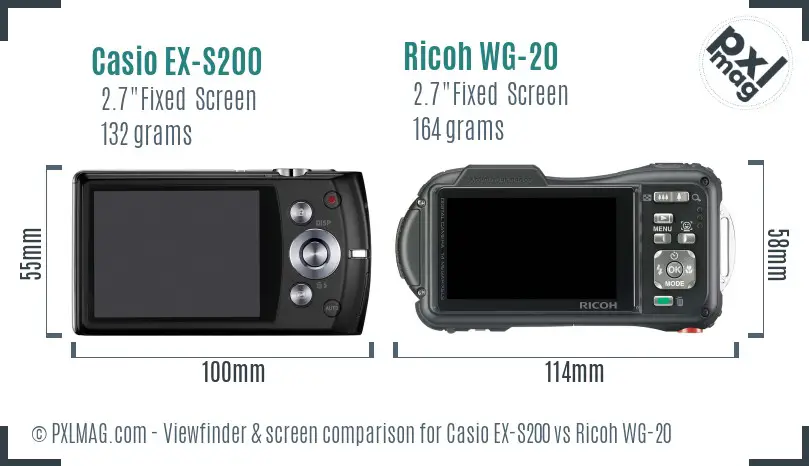 Casio EX-S200 vs Ricoh WG-20 Screen and Viewfinder comparison