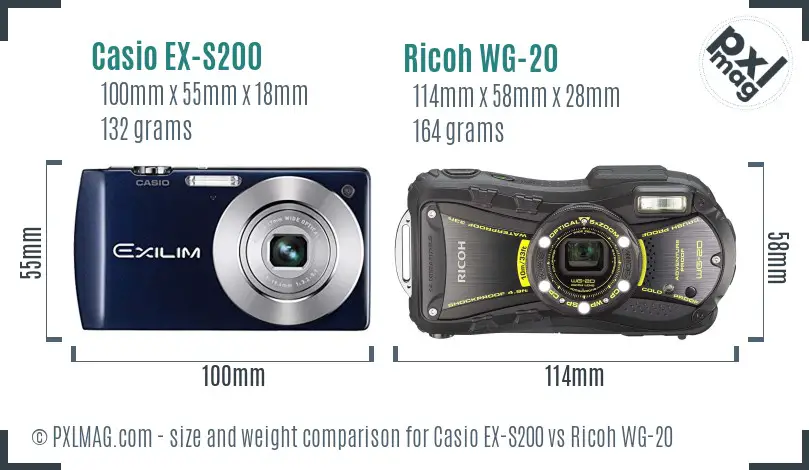 Casio EX-S200 vs Ricoh WG-20 size comparison