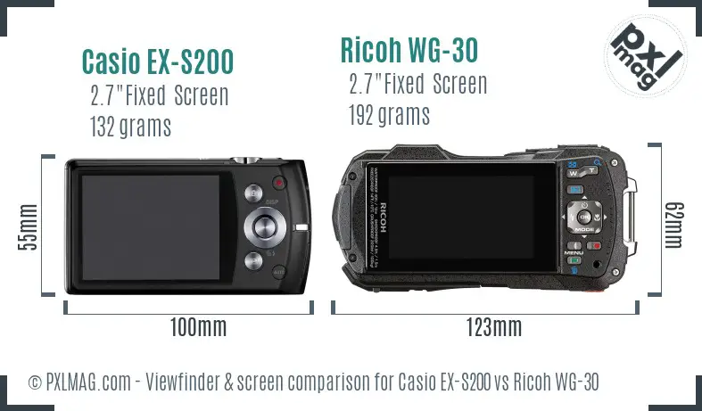 Casio EX-S200 vs Ricoh WG-30 Screen and Viewfinder comparison