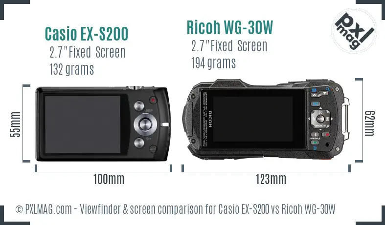 Casio EX-S200 vs Ricoh WG-30W Screen and Viewfinder comparison