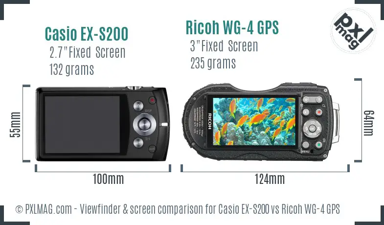 Casio EX-S200 vs Ricoh WG-4 GPS Screen and Viewfinder comparison