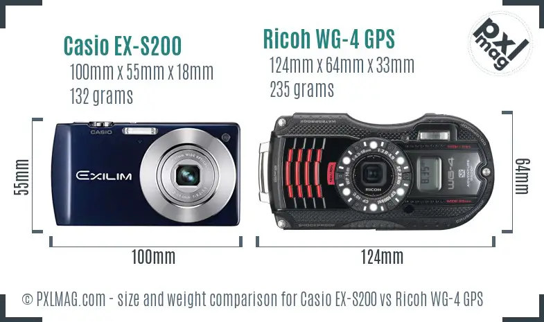 Casio EX-S200 vs Ricoh WG-4 GPS size comparison