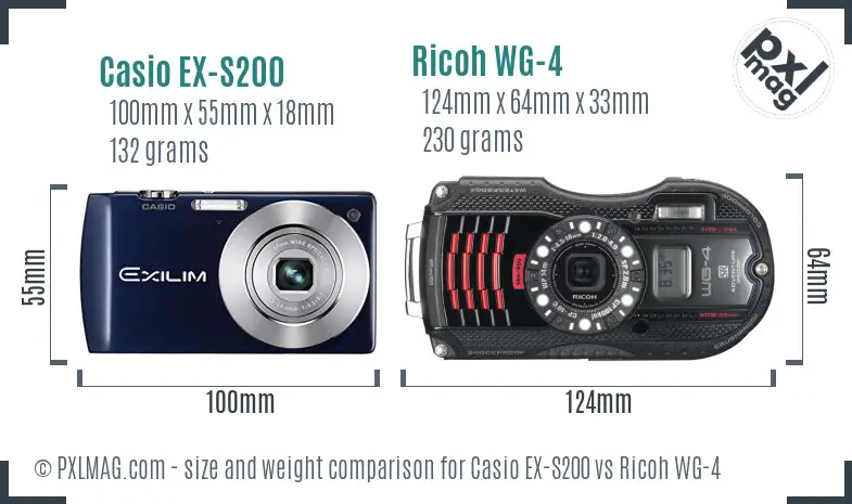 Casio EX-S200 vs Ricoh WG-4 size comparison Casio EX-S200 vs Ricoh WG-4 size comparison