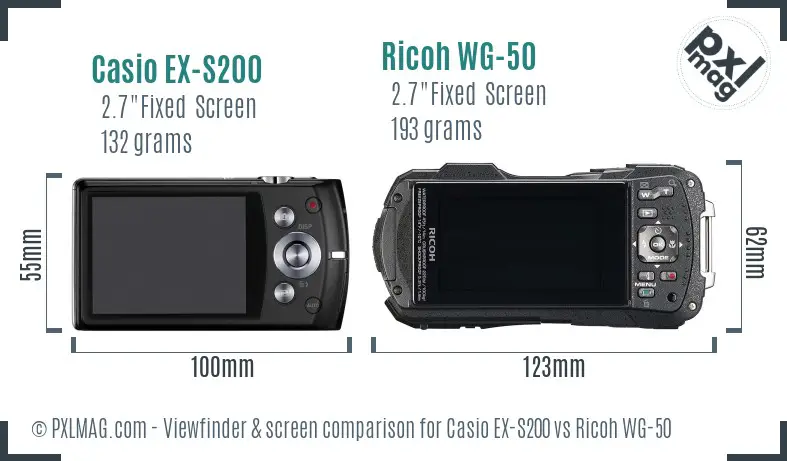 Casio EX-S200 vs Ricoh WG-50 Screen and Viewfinder comparison