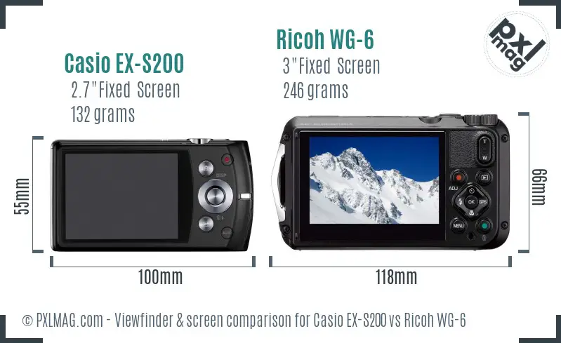 Casio EX-S200 vs Ricoh WG-6 Screen and Viewfinder comparison