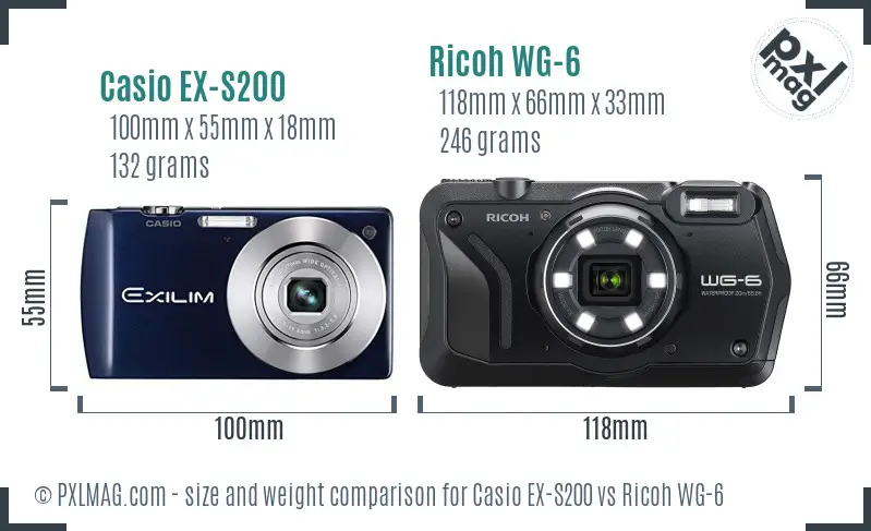 Casio EX-S200 vs Ricoh WG-6 size comparison