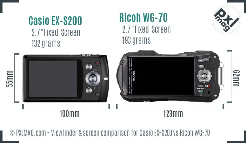 Casio EX-S200 vs Ricoh WG-70 Screen and Viewfinder comparison