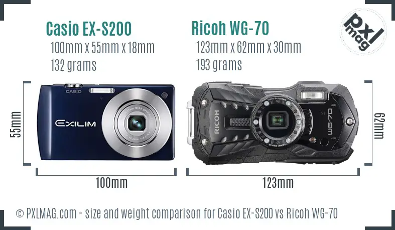 Casio EX-S200 vs Ricoh WG-70 size comparison