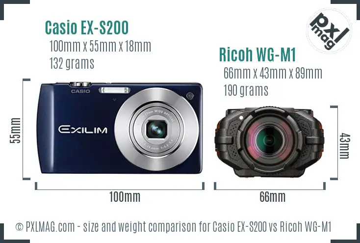 Casio EX-S200 vs Ricoh WG-M1 size comparison