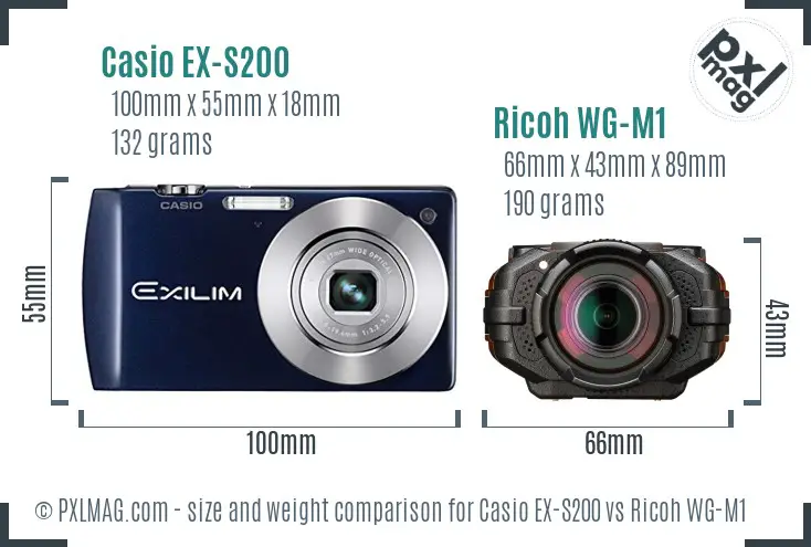 Casio EX-S200 vs Ricoh WG-M1 size comparison Casio EX-S200 vs Ricoh WG-M1 size comparison