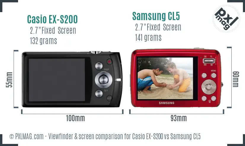 Casio EX-S200 vs Samsung CL5 Screen and Viewfinder comparison