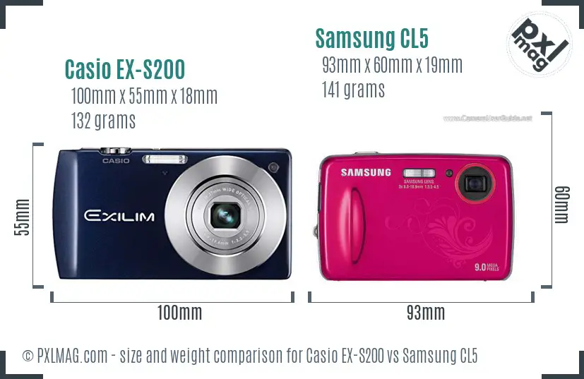 Casio EX-S200 vs Samsung CL5 size comparison