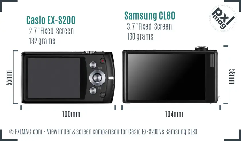 Casio EX-S200 vs Samsung CL80 Screen and Viewfinder comparison