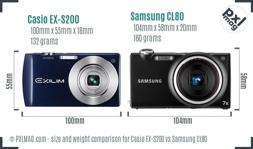 Casio EX-S200 vs Samsung CL80 size comparison