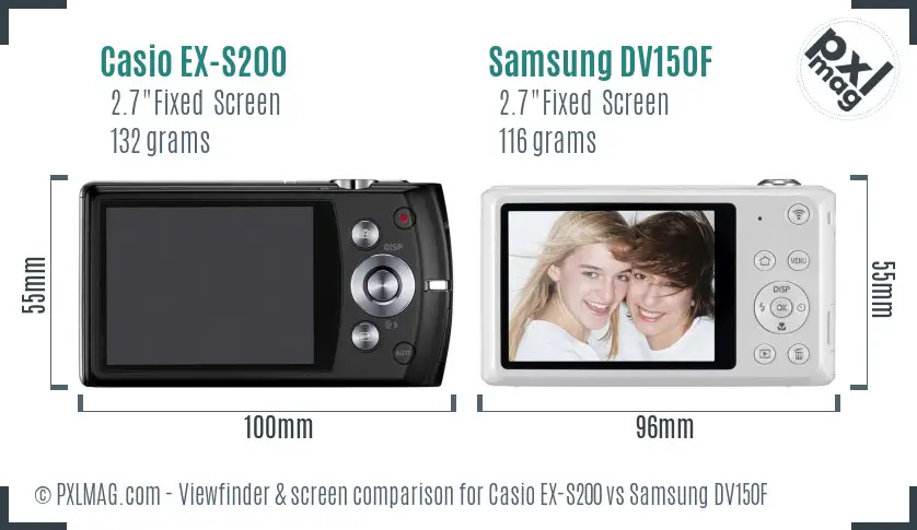 Casio EX-S200 vs Samsung DV150F Screen and Viewfinder comparison