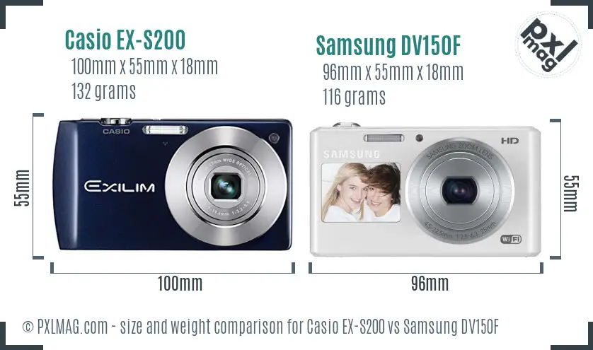 Casio EX-S200 vs Samsung DV150F size comparison
