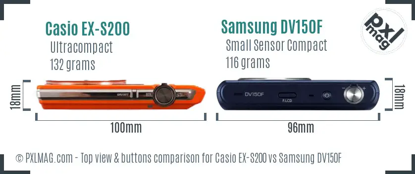 Casio EX-S200 vs Samsung DV150F top view buttons comparison