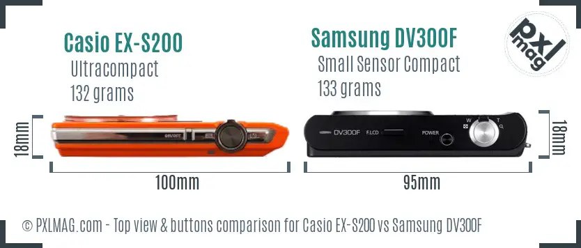 Casio EX-S200 vs Samsung DV300F top view buttons comparison Casio EX-S200 vs Samsung DV300F top view buttons comparison