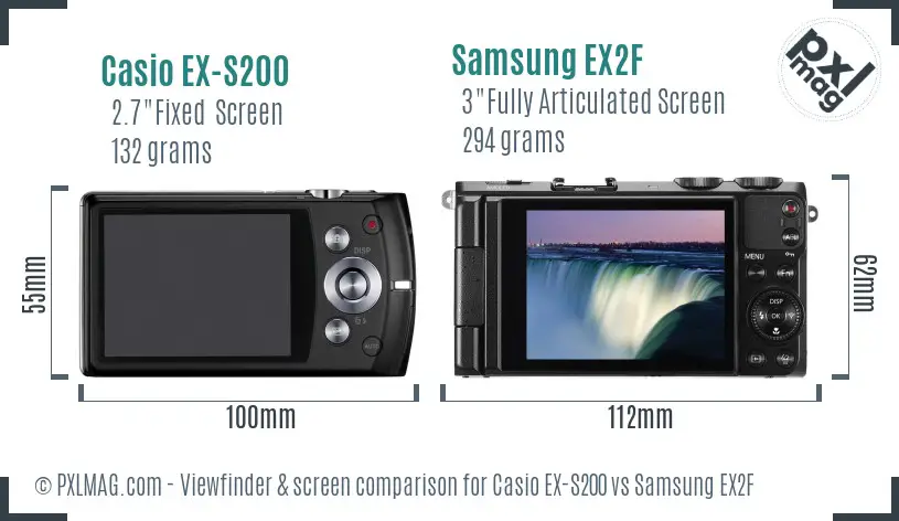 Casio EX-S200 vs Samsung EX2F Screen and Viewfinder comparison Casio EX-S200 vs Samsung EX2F Screen and Viewfinder comparison