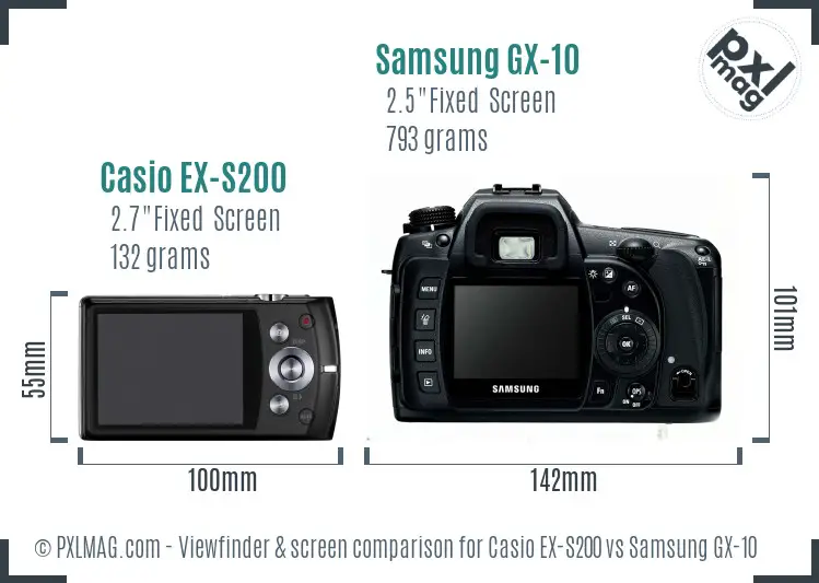 Casio EX-S200 vs Samsung GX-10 Screen and Viewfinder comparison