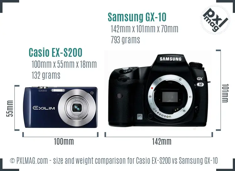 Casio EX-S200 vs Samsung GX-10 size comparison