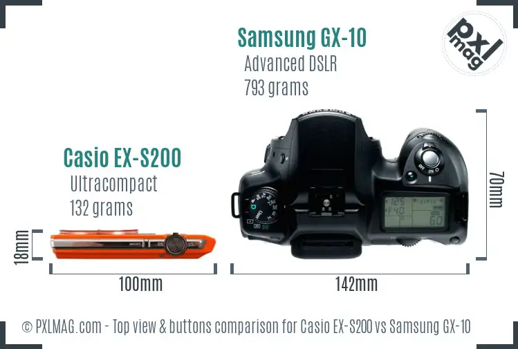 Casio EX-S200 vs Samsung GX-10 top view buttons comparison