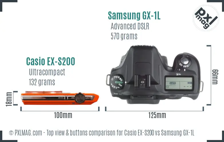 Casio EX-S200 vs Samsung GX-1L top view buttons comparison