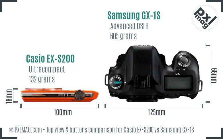 Casio EX-S200 vs Samsung GX-1S top view buttons comparison