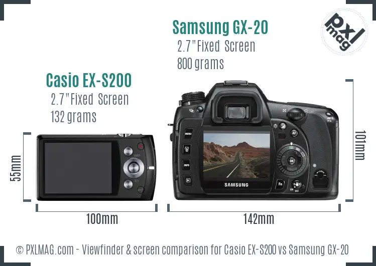 Casio EX-S200 vs Samsung GX-20 Screen and Viewfinder comparison