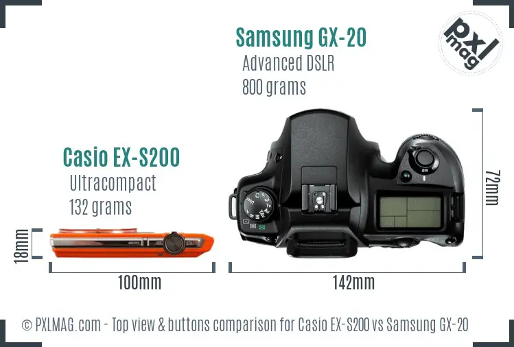 Casio EX-S200 vs Samsung GX-20 top view buttons comparison