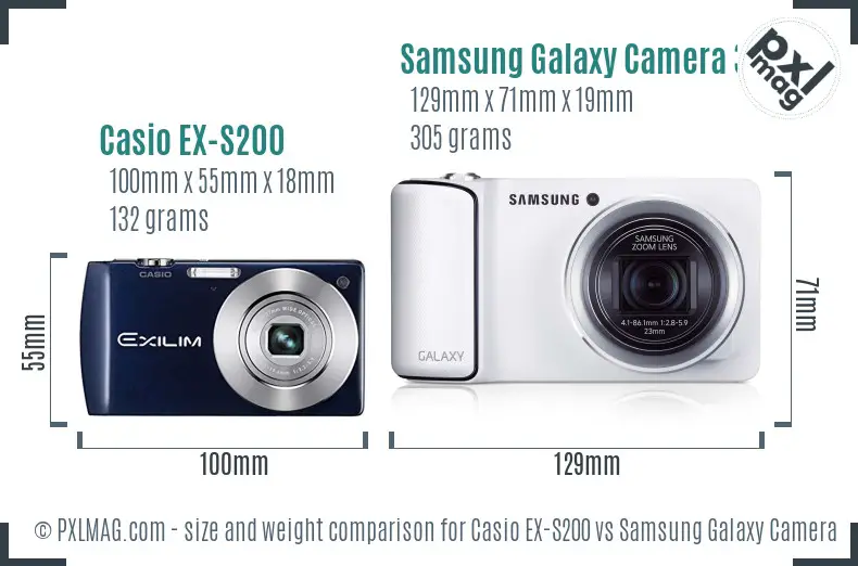 Casio EX-S200 vs Samsung Galaxy Camera 3G size comparison Casio EX-S200 vs Samsung Galaxy Camera 3G size comparison