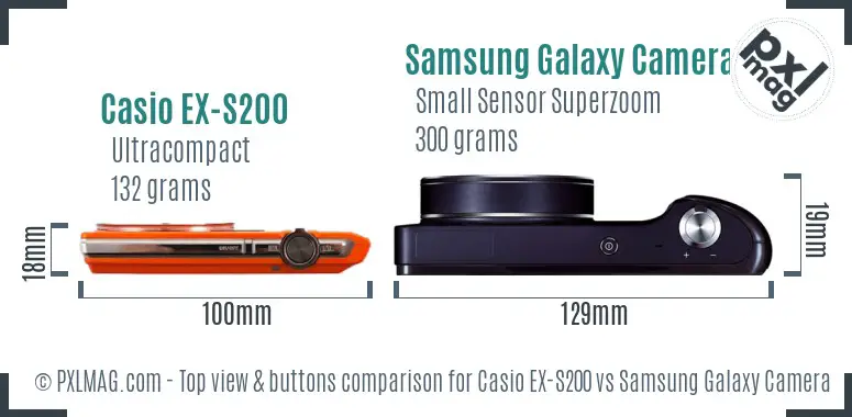 Casio EX-S200 vs Samsung Galaxy Camera top view buttons comparison