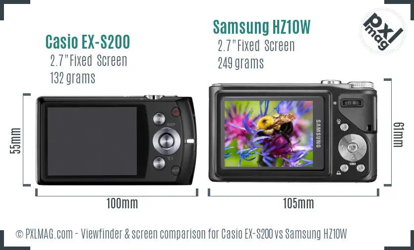 Casio EX-S200 vs Samsung HZ10W Screen and Viewfinder comparison