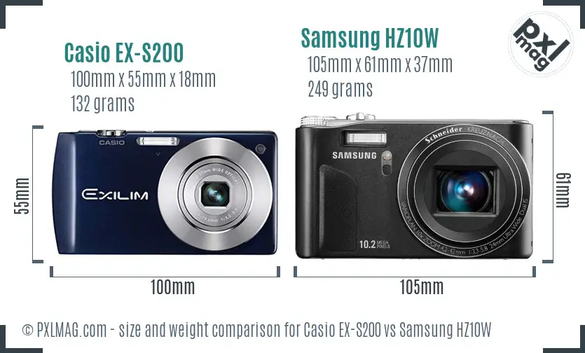 Casio EX-S200 vs Samsung HZ10W size comparison