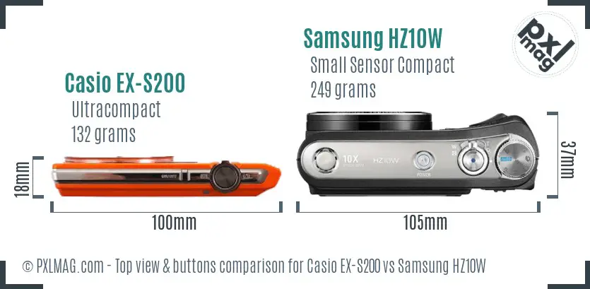 Casio EX-S200 vs Samsung HZ10W top view buttons comparison