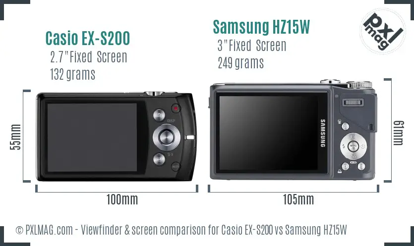 Casio EX-S200 vs Samsung HZ15W Screen and Viewfinder comparison