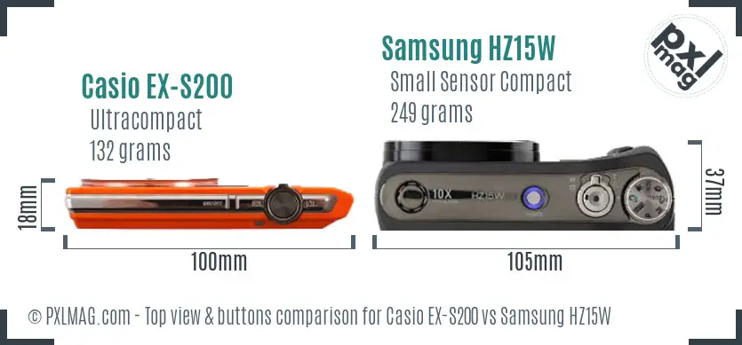 Casio EX-S200 vs Samsung HZ15W top view buttons comparison