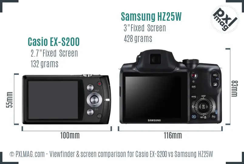 Casio EX-S200 vs Samsung HZ25W Screen and Viewfinder comparison