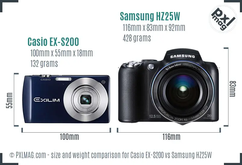 Casio EX-S200 vs Samsung HZ25W size comparison