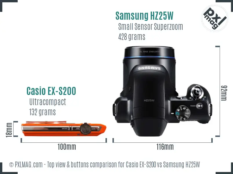 Casio EX-S200 vs Samsung HZ25W top view buttons comparison