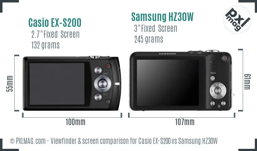 Casio EX-S200 vs Samsung HZ30W Screen and Viewfinder comparison