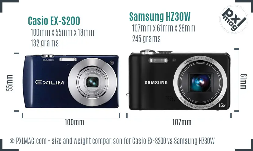 Casio EX-S200 vs Samsung HZ30W size comparison