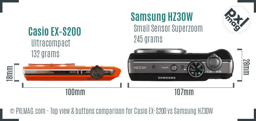 Casio EX-S200 vs Samsung HZ30W top view buttons comparison