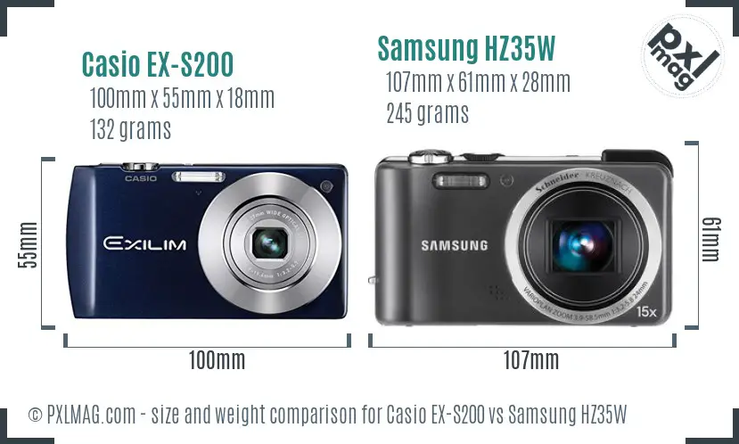 Casio EX-S200 vs Samsung HZ35W size comparison